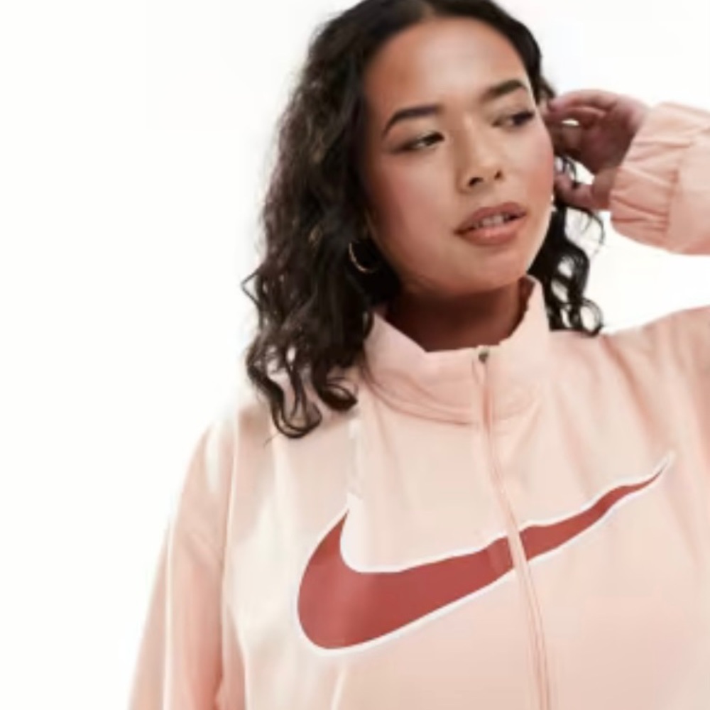 K Nike Dri Fit Women's Pink High Collar Jacket Swoosh full zip pockets Size 1X
